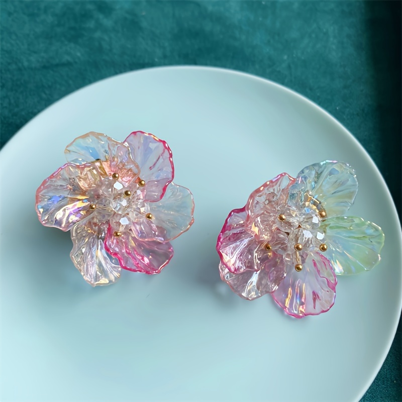 Boho Acrylic Flower Earrings Orange Yellow Pink Alloy Posts